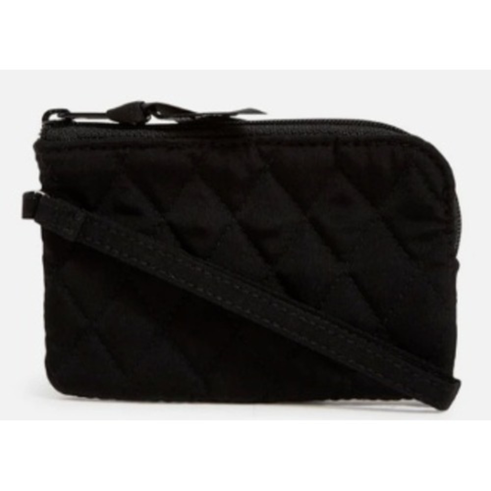 Vera Bradley RFID Zip-Top ID Case Classic Black Microfiber Quilted Wallet 37975